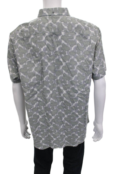 Treasure & Bond Mens Linen Cotton Blend Printed Button Down Shirt Green Size 2XL