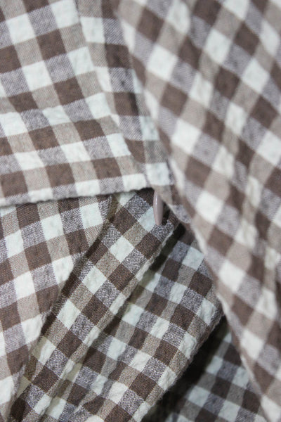 Tish Cox Women Fit & Flare Gingham Midi Dress Brown Long Sleeve Size 2XS
