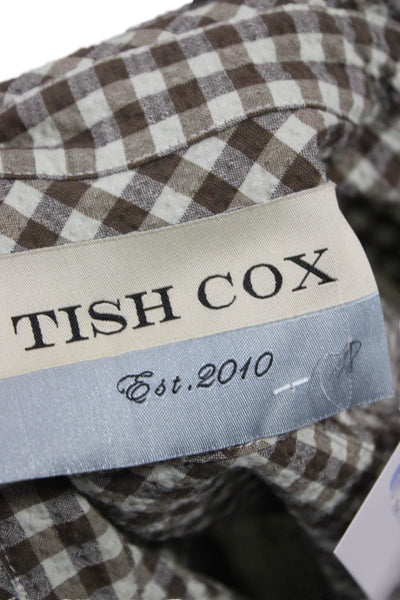Tish Cox Women Fit & Flare Gingham Midi Dress Brown Long Sleeve Size 2XS