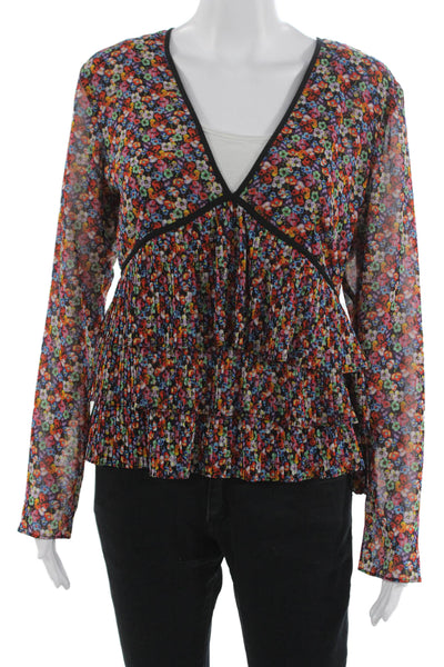 The Kooples Women Floral V Neck Long Sleeve Zip Polyester Blouse Size 3