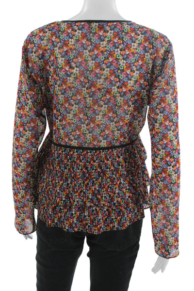 The Kooples Women Floral V Neck Long Sleeve Zip Polyester Blouse Size 3