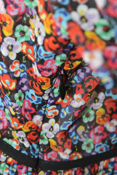 The Kooples Women Floral V Neck Long Sleeve Zip Polyester Blouse Size 3