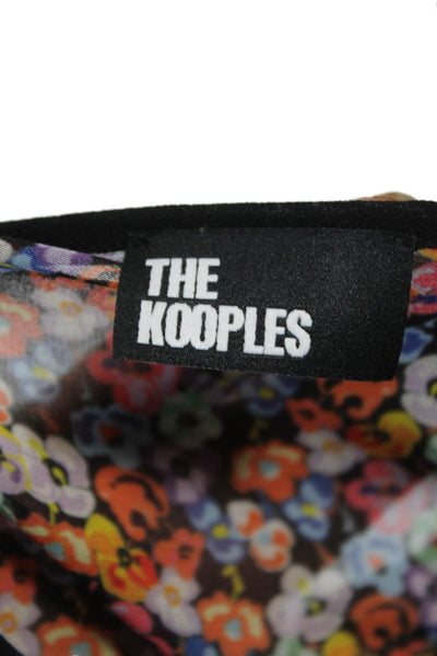 The Kooples Women Floral V Neck Long Sleeve Zip Polyester Blouse Size 3