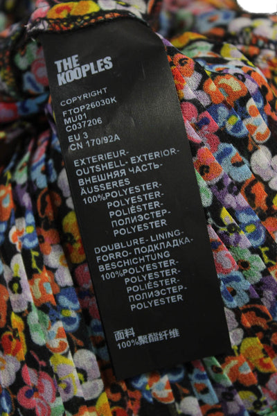 The Kooples Women Floral V Neck Long Sleeve Zip Polyester Blouse Size 3