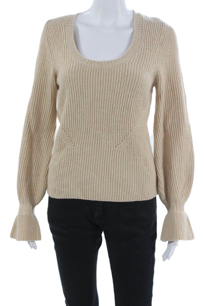 Paige Black Label Women Beige Wool Scoop Neck Pullover Long Sleeve Size M