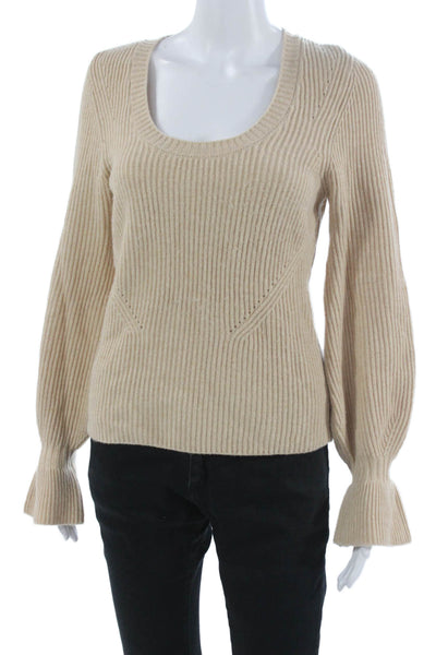 Paige Black Label Women Beige Wool Scoop Neck Pullover Long Sleeve Size M