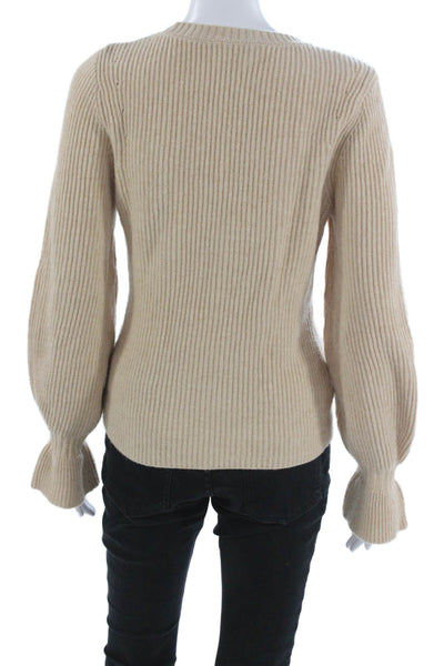Paige Black Label Women Beige Wool Scoop Neck Pullover Long Sleeve Size M