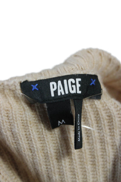 Paige Black Label Women Beige Wool Scoop Neck Pullover Long Sleeve Size M