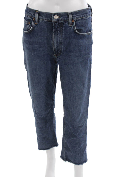Agolde Womens Cropped Blue Jeans Button Cotton Blend Size 27