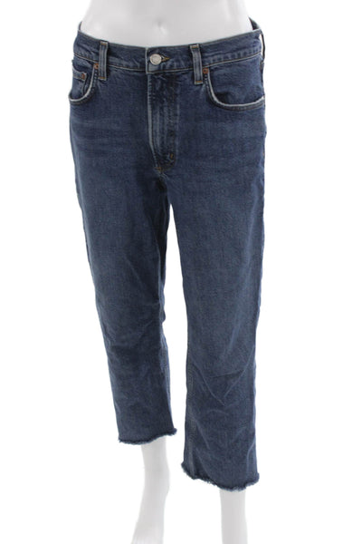 Agolde Womens Cropped Blue Jeans Button Cotton Blend Size 27