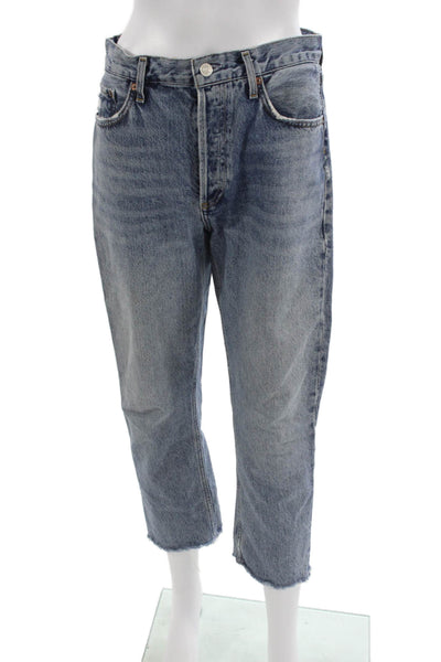 Agolde Women Cropped High Rise Blue Jeans Button Fly 25 Inseam Size 28
