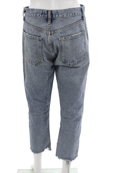 Agolde Women Cropped High Rise Blue Jeans Button Fly 25 Inseam Size 28