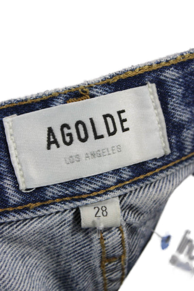Agolde Women Cropped High Rise Blue Jeans Button Fly 25 Inseam Size 28