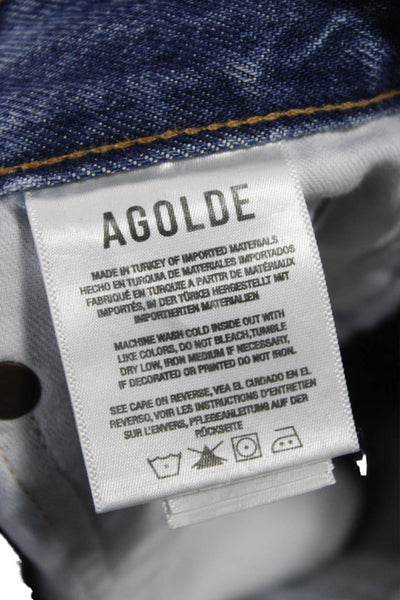 Agolde Women Cropped High Rise Blue Jeans Button Fly 25 Inseam Size 28