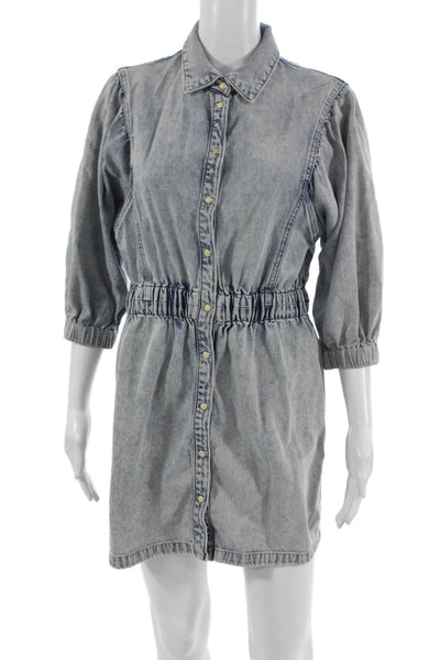 Allsaints Womens Shirt Dress Short Blue Cotton Button 3/4 Sleeve Size 6