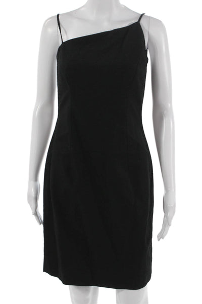 David Meister Womens Sheath Dress Black One Shoulder Sleeveless Size 4