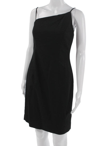 David Meister Womens Sheath Dress Black One Shoulder Sleeveless Size 4