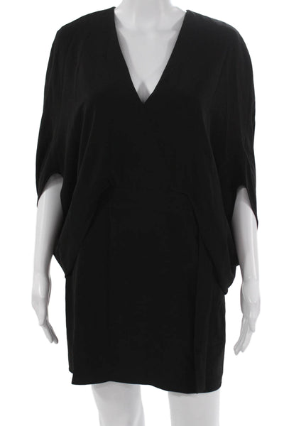 Halston Womens Shift Dress Black V Neck Half Sleeve Size 0