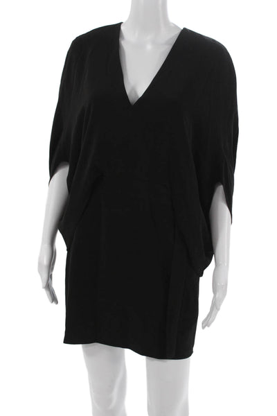 Halston Womens Shift Dress Black V Neck Half Sleeve Size 0