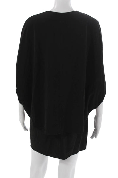 Halston Womens Shift Dress Black V Neck Half Sleeve Size 0