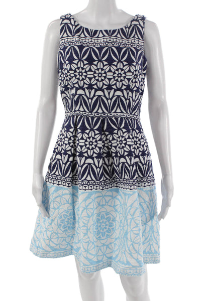 Just Taylor Women Fit & Flare Blue Cotton Sleeveless Round Neck Dress Size 6