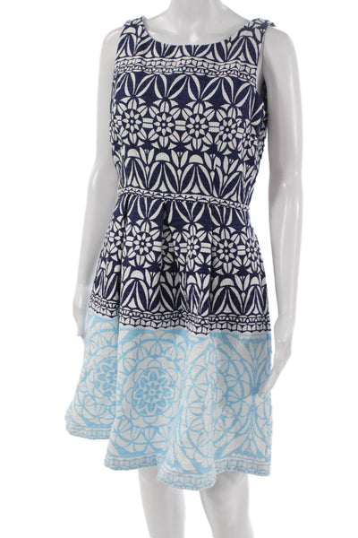 Just Taylor Women Fit & Flare Blue Cotton Sleeveless Round Neck Dress Size 6