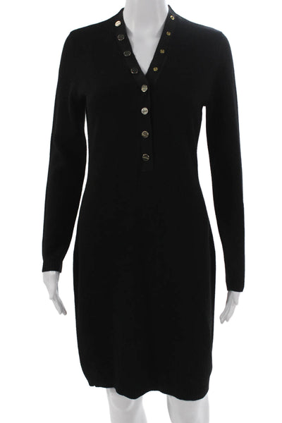 Etcetera Womens Sweater Dress Black Merino VNeck Longsleeve Knee Size S
