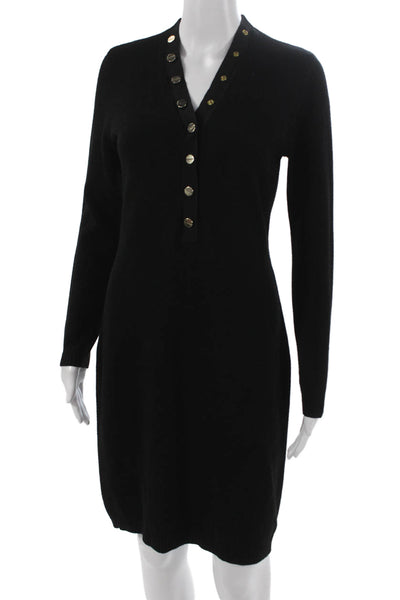 Etcetera Womens Sweater Dress Black Merino VNeck Longsleeve Knee Size S