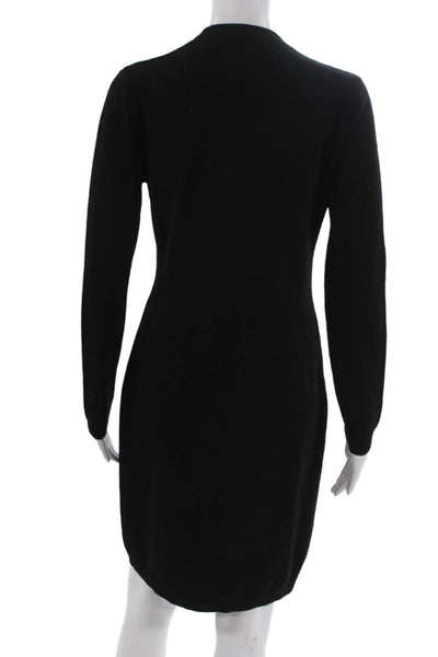 Etcetera Womens Sweater Dress Black Merino VNeck Longsleeve Knee Size S