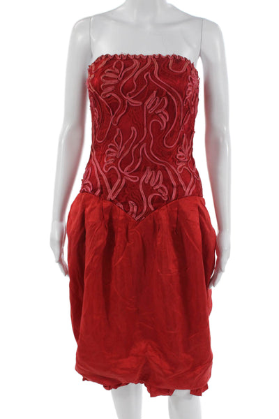 Fleur De Paris Womens Strapless Red Floral Sweetheart Polyester Dress Size S