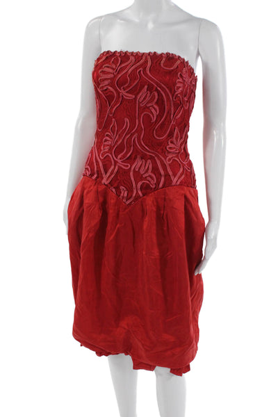 Fleur De Paris Womens Strapless Red Floral Sweetheart Polyester Dress Size S