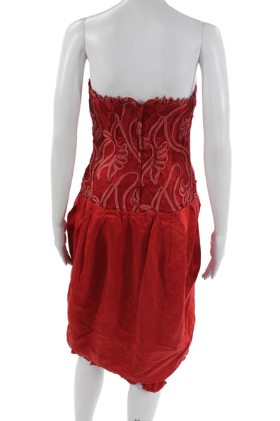 Fleur De Paris Womens Strapless Red Floral Sweetheart Polyester Dress Size S