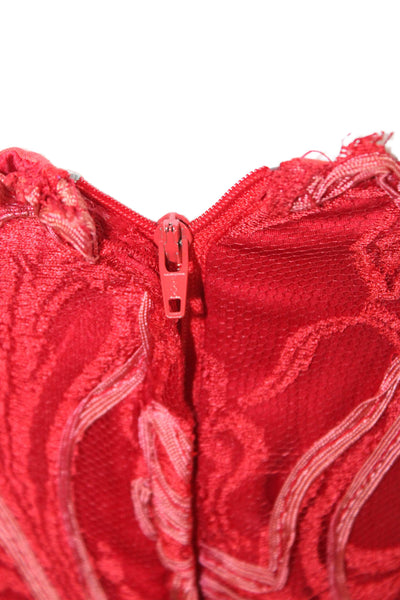 Fleur De Paris Womens Strapless Red Floral Sweetheart Polyester Dress Size S
