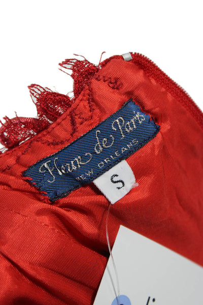 Fleur De Paris Womens Strapless Red Floral Sweetheart Polyester Dress Size S