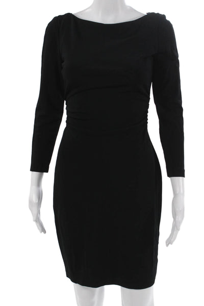 David Meister Women Sheath Dress Black Boat Neck Long Sleeve Size 2