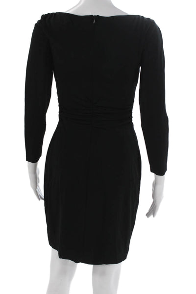 David Meister Women Sheath Dress Black Boat Neck Long Sleeve Size 2