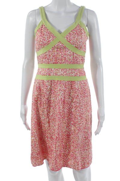 Kay Unger Womens Pink Cotton V Neck Floral Sundress Zip Short Size 2