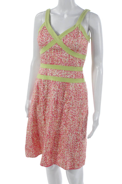 Kay Unger Womens Pink Cotton V Neck Floral Sundress Zip Short Size 2