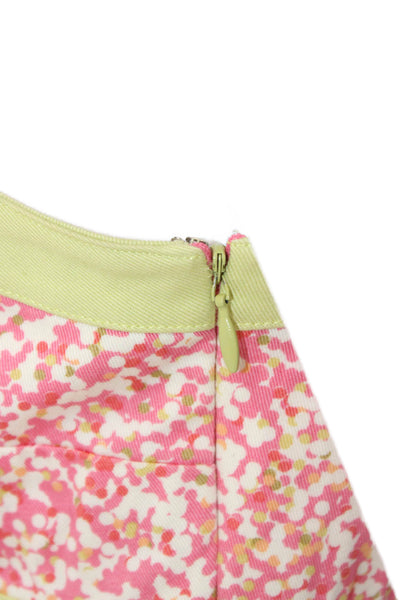 Kay Unger Womens Pink Cotton V Neck Floral Sundress Zip Short Size 2