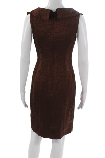Kay Unger Womens Sheath Dress Brown Animal Print V Neck Zip Size 2