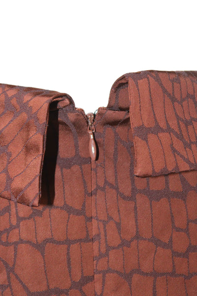 Kay Unger Womens Sheath Dress Brown Animal Print V Neck Zip Size 2