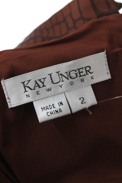 Kay Unger Womens Sheath Dress Brown Animal Print V Neck Zip Size 2