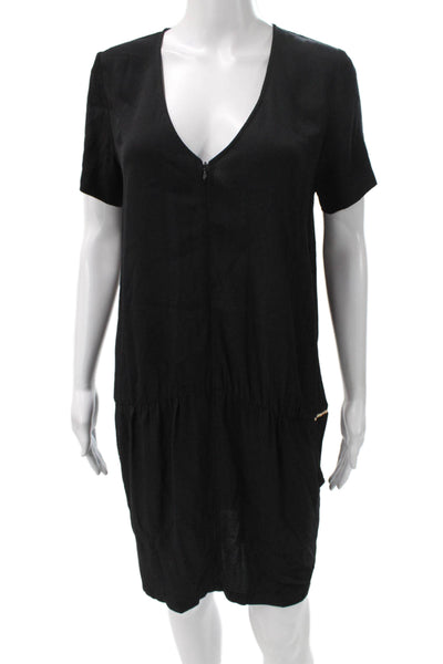 Ba&Sh Womens Shift Dress V Neck Short Sleeve Black Viscose Size 1