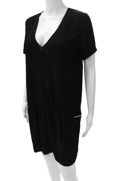 Ba&Sh Womens Shift Dress V Neck Short Sleeve Black Viscose Size 1