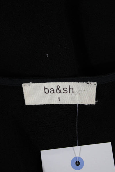 Ba&Sh Womens Shift Dress V Neck Short Sleeve Black Viscose Size 1