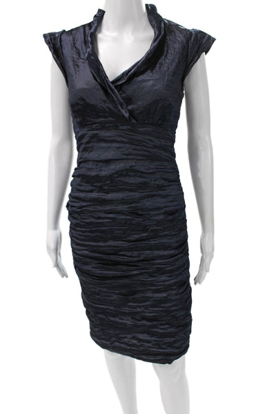 Nicole Miller Women Bodycon Blue Cowl Neck Short Sleeve Dress Size 8