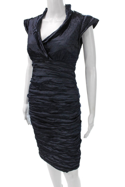 Nicole Miller Women Bodycon Blue Cowl Neck Short Sleeve Dress Size 8