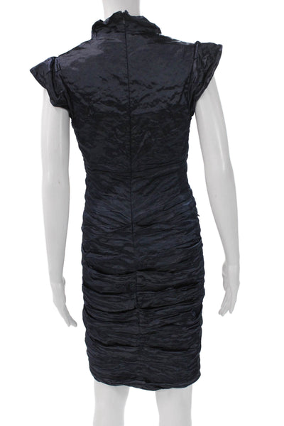 Nicole Miller Women Bodycon Blue Cowl Neck Short Sleeve Dress Size 8