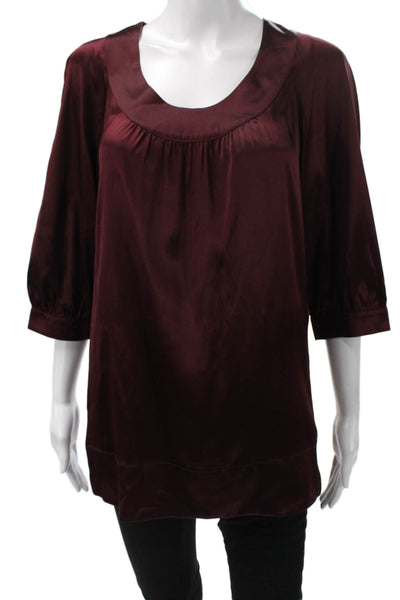 Vince Women Tunic Red Scoop Neck 3/4 Sleeve Polyester Blend Pullover Size M