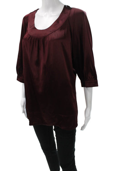 Vince Women Tunic Red Scoop Neck 3/4 Sleeve Polyester Blend Pullover Size M